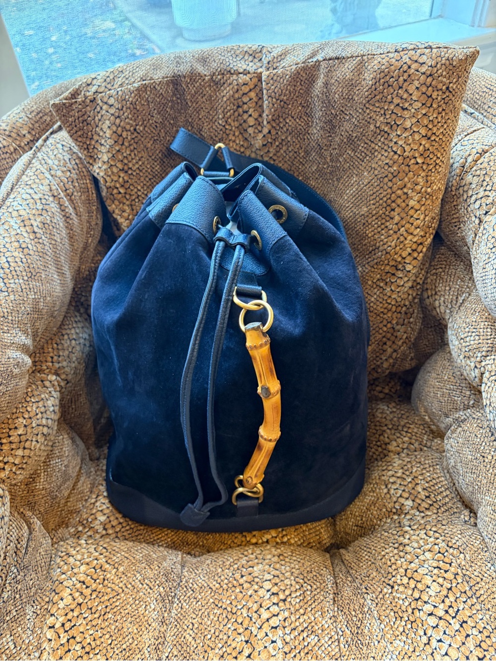Gucci Vintage Navy Blue Suede Backpack